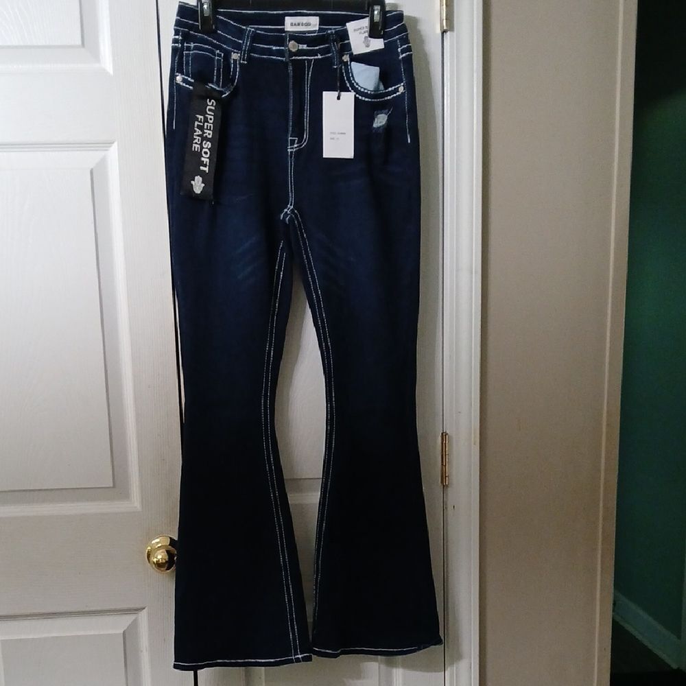 Bamboo Super soft flare dark blue jeans Sz 13 NWT